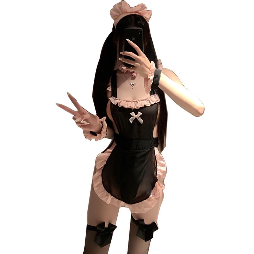 2143 Sexy Lingerie Cosplay French Maid Outfit Costume Naughty Lace Babydoll